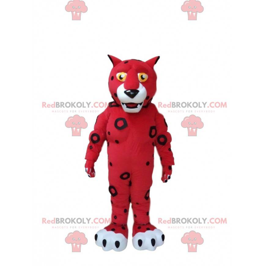Maskot červený a bílý tygr, červený kočičí kostým - Maskot červený a bílý tygr, červený kočičí kostým -