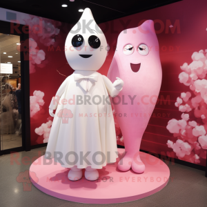 Pink Pepper mascot costume character dressed with a Wedding Dress and Foot pads