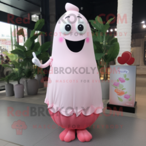 Pink Pepper mascot costume character dressed with a Wedding Dress and Foot pads