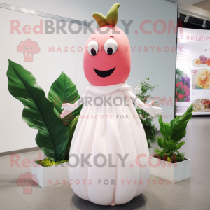 Pink Pepper mascot costume character dressed with a Wedding Dress and Foot pads