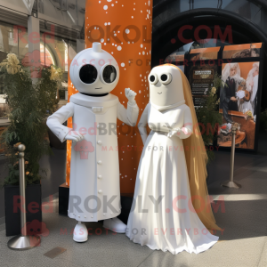 Rust Ray mascot costume character dressed with a Wedding Dress and Watches