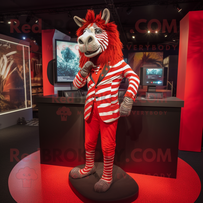 Red Zebra mascot costume character dressed with a Suit Jacket and Anklets