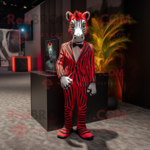 Red Zebra mascot costume character dressed with a Suit Jacket and Anklets