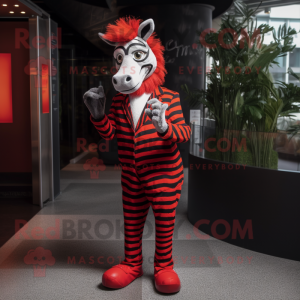 Red Zebra mascot costume character dressed with a Suit Jacket and Anklets