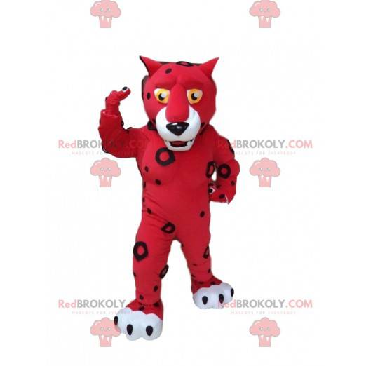 Röd och vit tigermaskot, röd kattdräkt - Redbrokoly.com