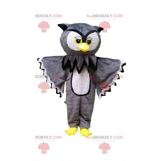 Gigantisk grå og hvit ugle maskot, ugle drakt - Redbrokoly.com