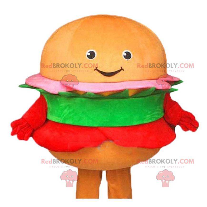 Maskot hamburger, kostým rychlého občerstvení, obří hamburger -