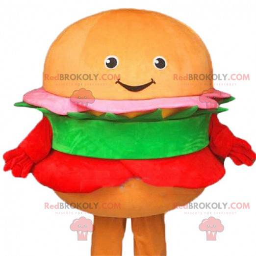 Maskot hamburger, kostým rychlého občerstvení, obří hamburger -