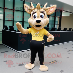 Gold Reindeer mascot costume character dressed with a Yoga Pants and Reading glasses