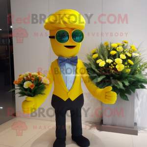 Yellow Bouquet Of Flowers mascot costume character dressed with a Polo Tee and Bow ties