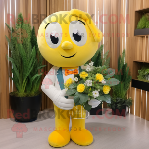 Yellow Bouquet Of Flowers mascot costume character dressed with a Polo Tee and Bow ties