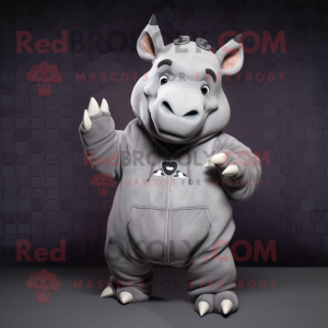 Gray Rhinoceros mascot costume character dressed with a Hoodie and Earrings