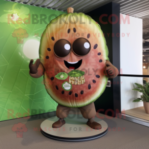 Brown Watermelon mascot costume character dressed with a Rash Guard and Rings