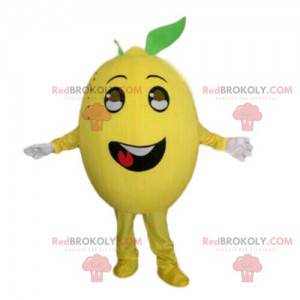 Mascote amarelo limão, fantasia cítrica, disfarce de frutas -