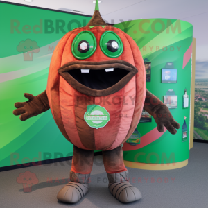 Brown Watermelon mascot costume character dressed with a Rash Guard and Rings