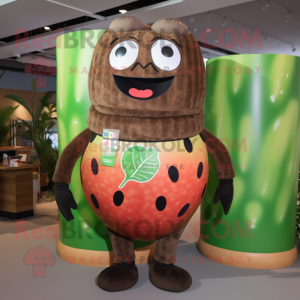 Brown Watermelon mascot costume character dressed with a Rash Guard and Rings