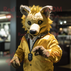 Gold Hyena mascot costume character dressed with a Jacket and Cufflinks