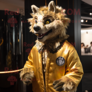 Gold Hyena mascot costume character dressed with a Jacket and Cufflinks