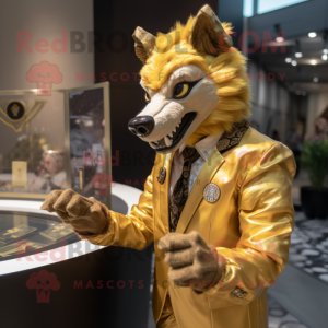 Gold Hyena mascot costume character dressed with a Jacket and Cufflinks