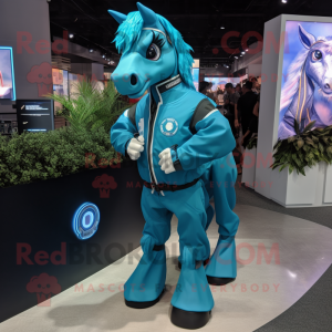 Cyan Horse maskot kostume...