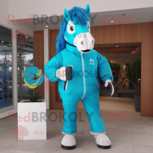 Cyan Horse mascotte kostuum...