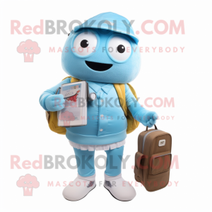 Sky Blue Pho mascot costume character dressed with a Chinos and Wallets