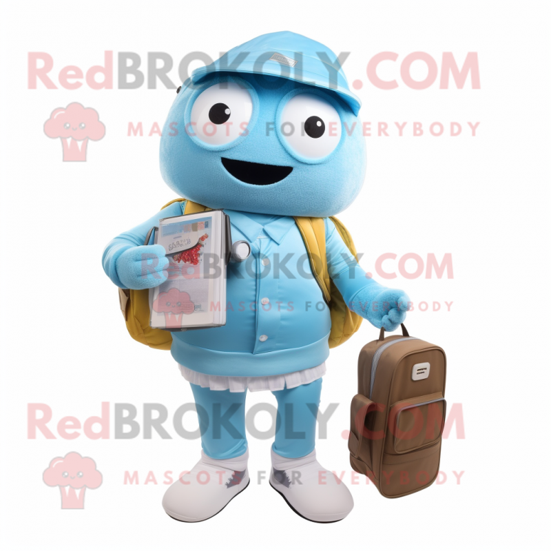 Sky Blue Pho mascot costume character dressed with a Chinos and Wallets Sky Blue Pho mascot costume character dressed with a Chinos and Wallets