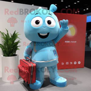Sky Blue Pho mascot costume character dressed with a Chinos and Wallets