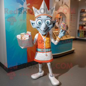 Silver Tikka Masala mascot costume character dressed with a Romper and Handbags