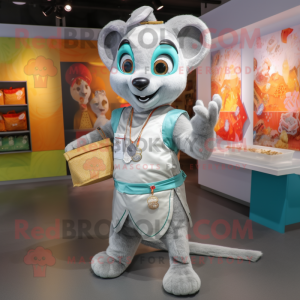Silver Tikka Masala mascot costume character dressed with a Romper and Handbags