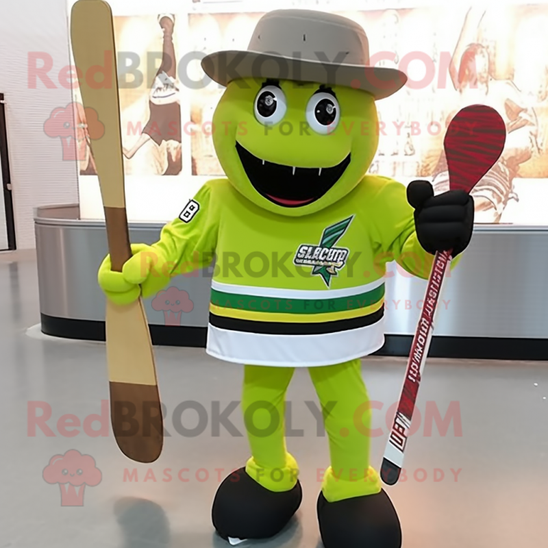 Olive Ice Hockey Stick mascot costume character dressed with a Shorts and Cufflinks Olive Ice Hockey Stick mascot costume character dressed with a Shorts and Cufflinks