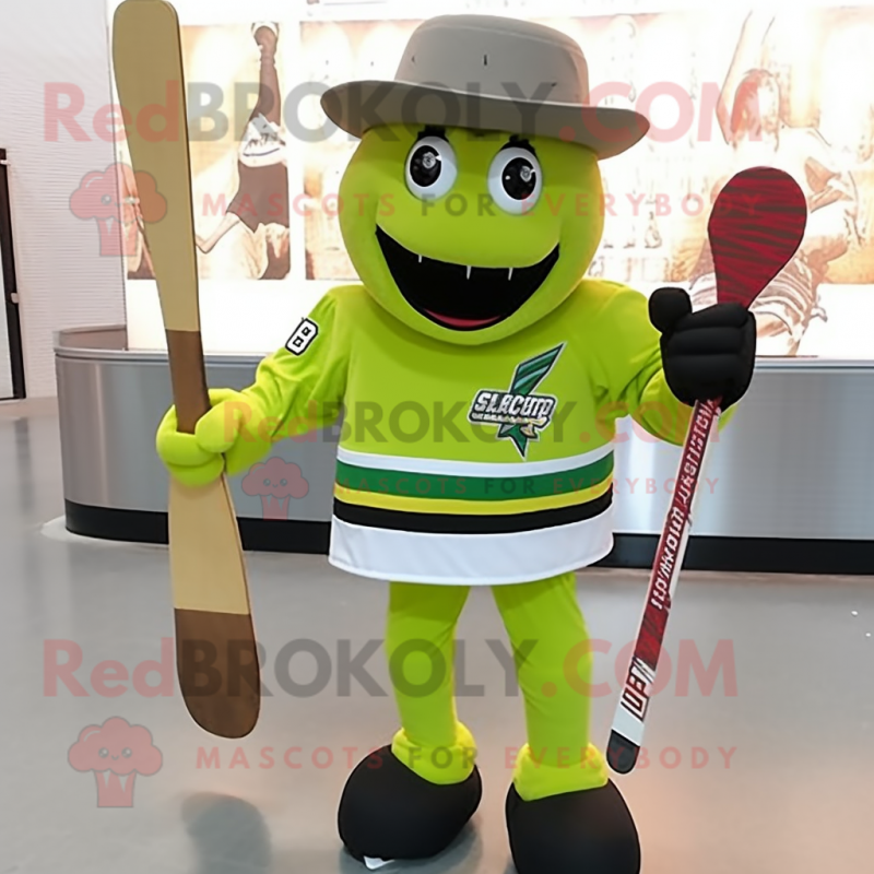 Olive Ice Hockey Stick mascot costume character dressed with a Shorts and Cufflinks