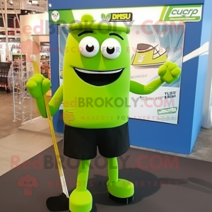 Olive Ice Hockey Stick mascot costume character dressed with a Shorts and Cufflinks