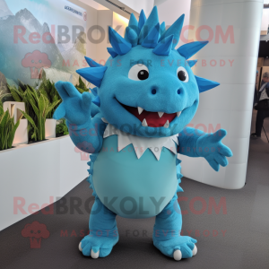 Sky Blue Stegosaurus mascot costume character dressed with a Romper and Cufflinks