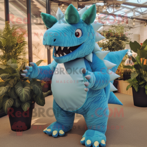 Sky Blue Stegosaurus mascot costume character dressed with a Romper and Cufflinks