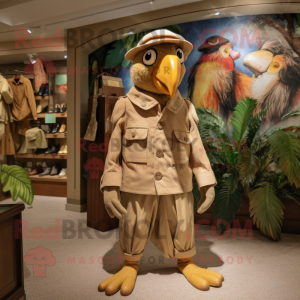 Tan Parrot mascot costume character dressed with a Corduroy Pants and Berets