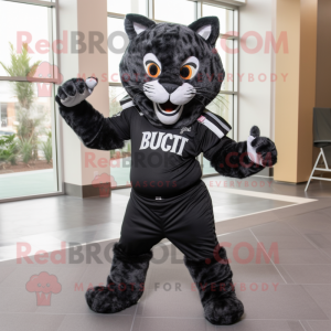Black Bobcat mascot costume character dressed with a Jeggings and Wraps
