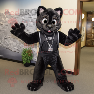 Black Bobcat mascot costume character dressed with a Jeggings and Wraps