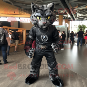 Black Bobcat mascot costume character dressed with a Jeggings and Wraps