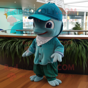 Teal dolfijn mascotte...