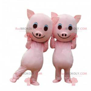 2 mascottes de cochons, couple de cochons, cochons roses -