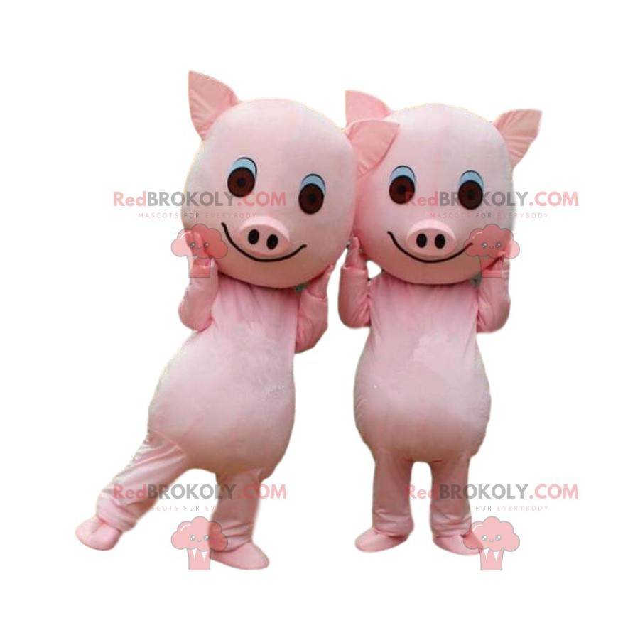 2 Schweinemaskottchen, ein paar Schweine, rosa Schweine -
