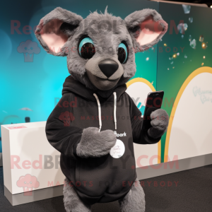 Black Kangaroo mascot costume character dressed with a Sweatshirt and Wallets