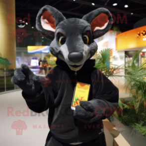 Black Kangaroo mascot costume character dressed with a Sweatshirt and Wallets