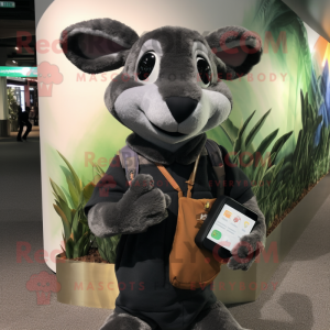 Black Kangaroo mascot costume character dressed with a Sweatshirt and Wallets