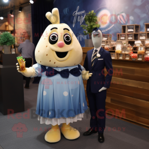 Navy Potato mascot costume character dressed with a Cocktail Dress and Ties