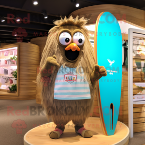 Tan Aglet mascot costume character dressed with a Board Shorts and Hair clips
