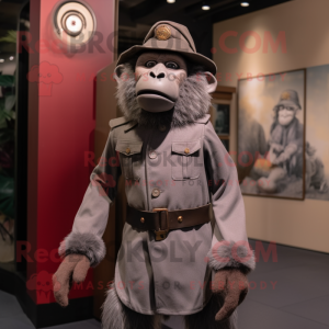 Gray Baboon mascot costume character dressed with a Sheath Dress and Berets
