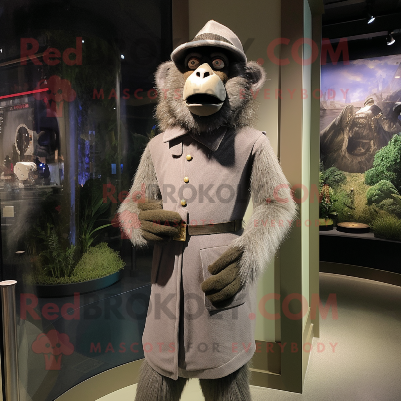 Gray Baboon mascot costume character dressed with a Sheath Dress and Berets Gray Baboon mascot costume character dressed with a Sheath Dress and Berets
