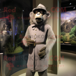Gray Baboon mascot costume character dressed with a Sheath Dress and Berets